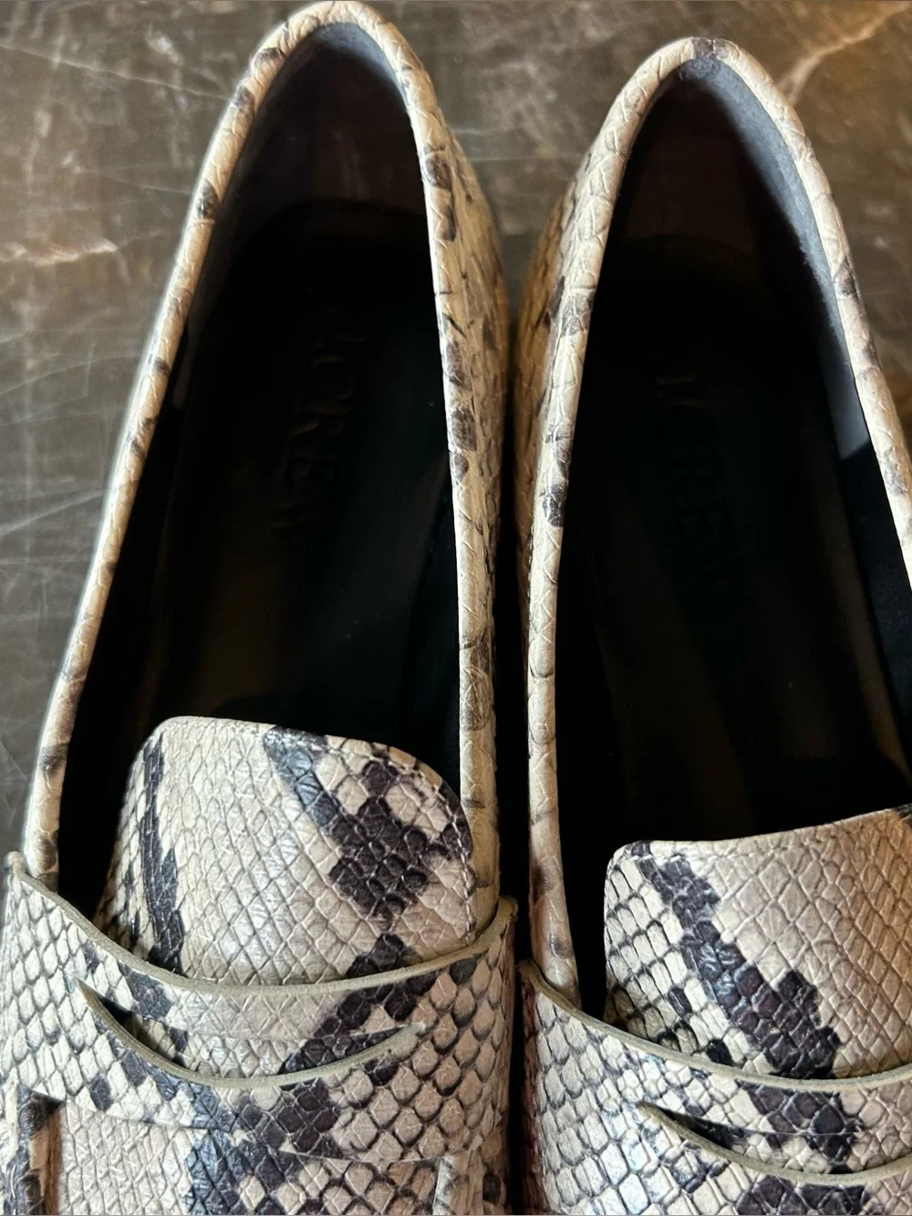 J. Crew Maison Ruched Loafers in Snake-Embossed Italian Leather Women’s Size 8